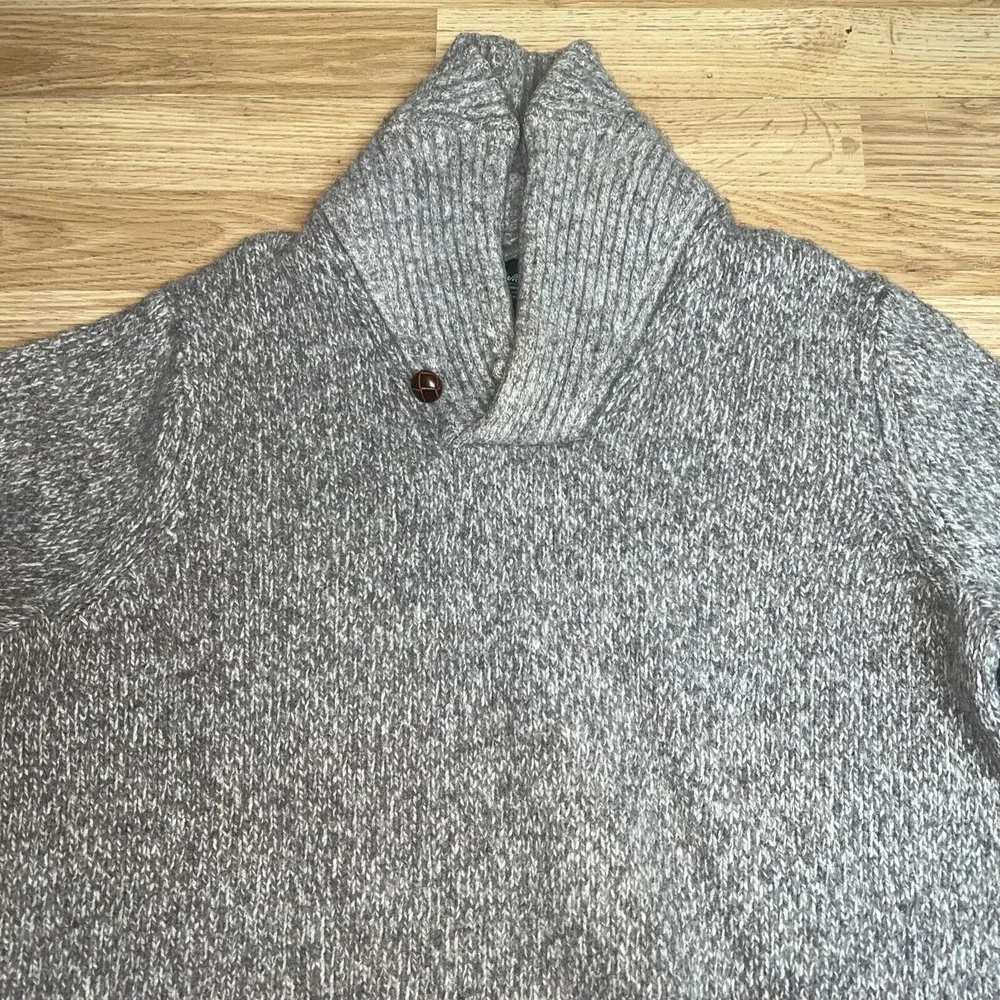 Eddie Bauer Sweater‎ Men Large Tan  Knit Hiking Cotton Shawl Collar